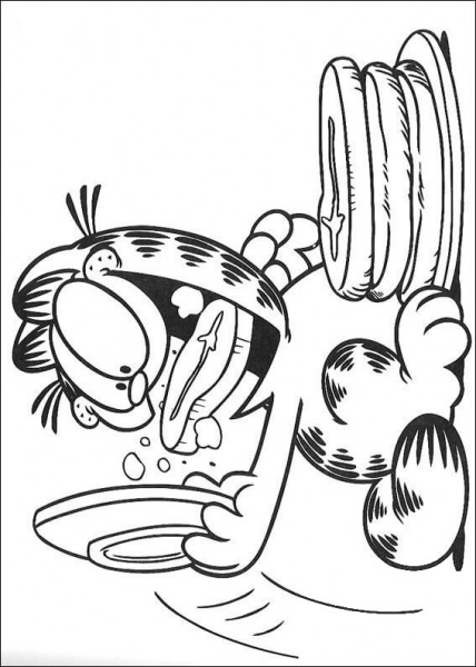 Garfield is eating The Meat  coloring page image