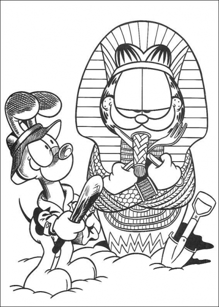 Garfield is the Egyptian Pharaoh  coloring page image