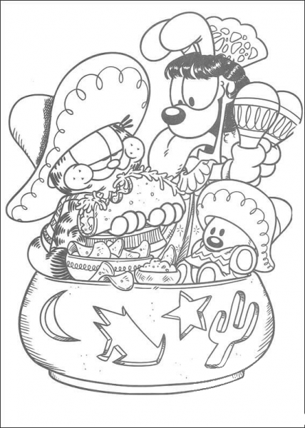 Garfield loves Tortillas coloring page image