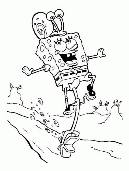 Gary the Snail is On The Head of SpongeBob coloring page image