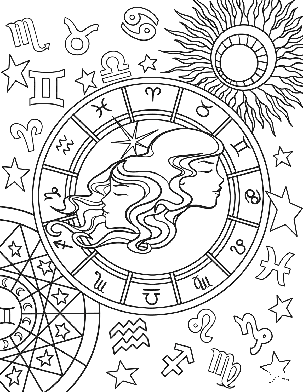 Gemini Zodiac Sign coloring page - ColouringPages