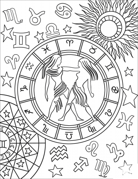 Gemini Zodiac Sign coloring page image