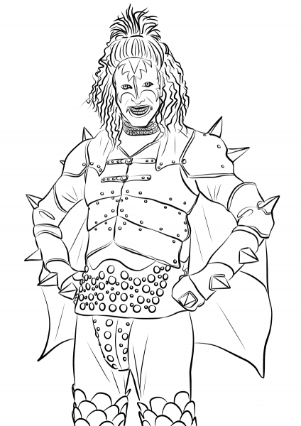 Gene Simmons from Kiss Band coloring page image