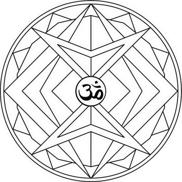 Geometric Mandala with Om Symbol coloring page image