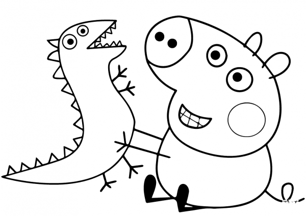 George Pig Plays with Dragon coloring page image