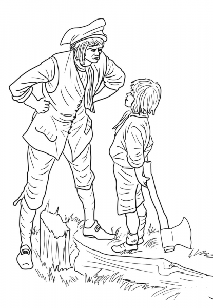George Washington and the Cherry Tree coloring page image