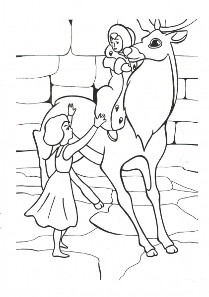Gerda Is Trying To Reach Kai on Reindeer coloring page image