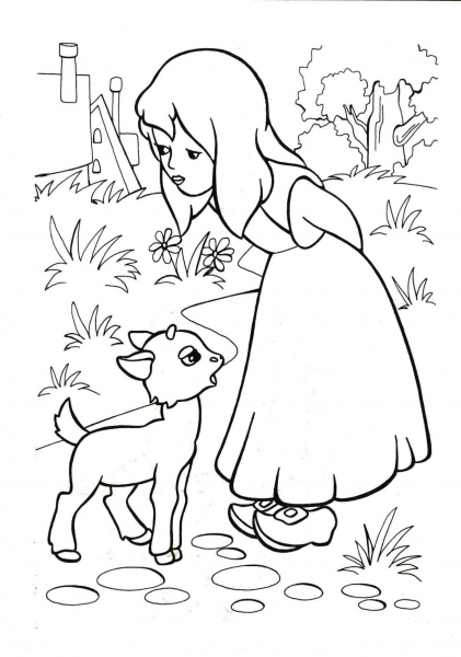 Gerda With Little Lamb  coloring page image