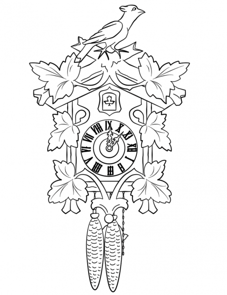German Cuckoo Clock coloring page image