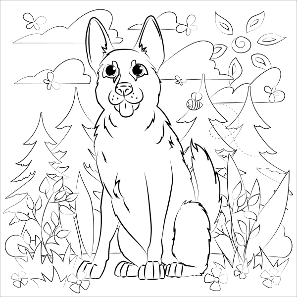 German Shepherd coloring page image