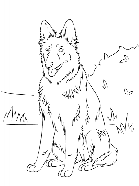 German Shepherd Sitting coloring page image
