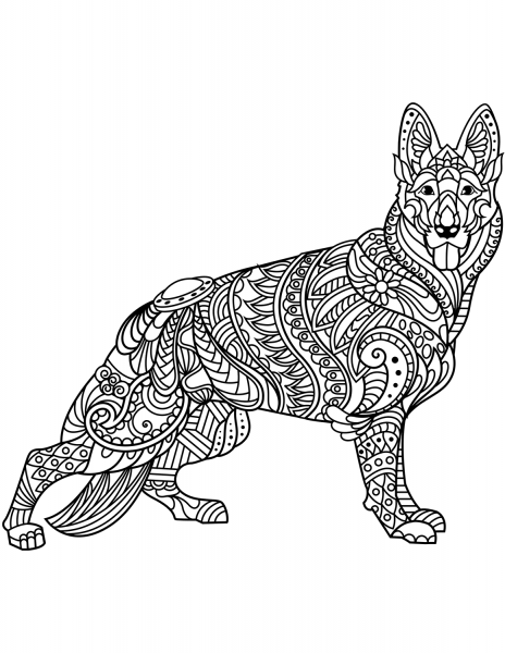 German Shepherd Zentangle coloring page image
