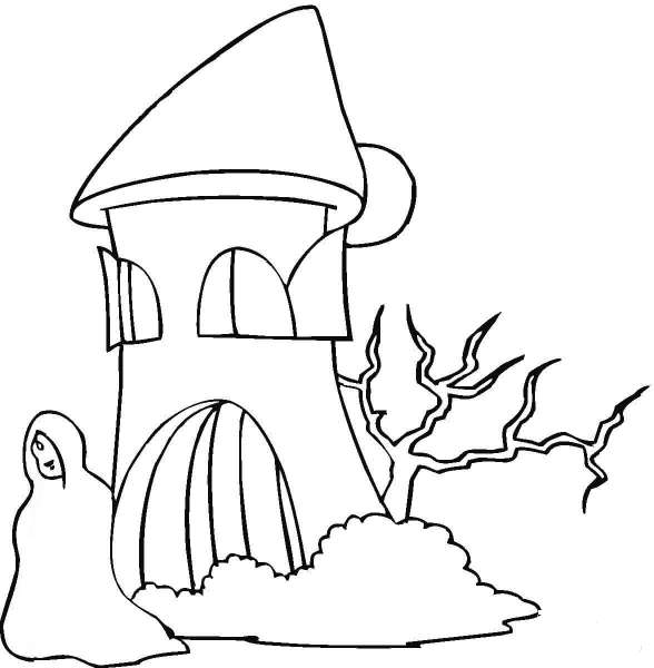 Ghost Near House coloring page image