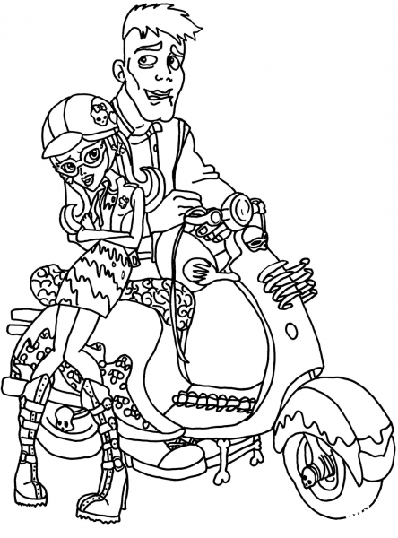 Ghoulia and Slow Moe coloring page image