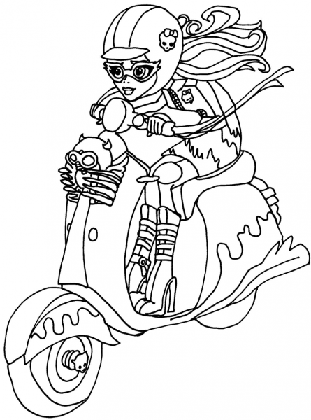 Ghoulia on Bike coloring page image