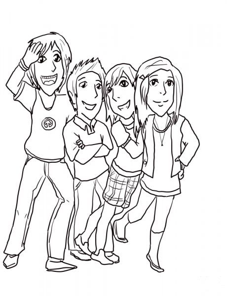 Gibby, Freddie, Sam, and Carla coloring page image