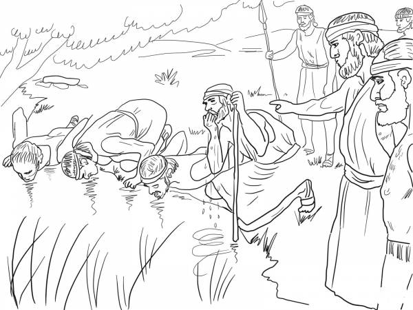 Gideon Selects His Army of 300 Men coloring page image