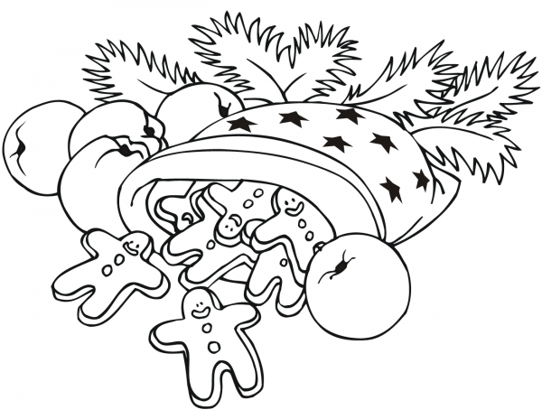 Gingerbread Cookies and Apples coloring page image