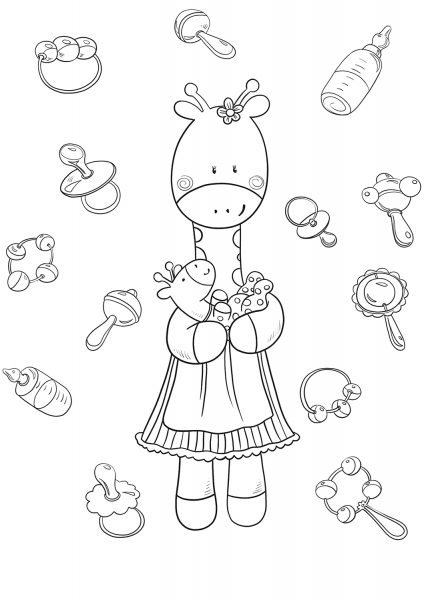 Giraffe Mom with Baby Giraffe coloring page image