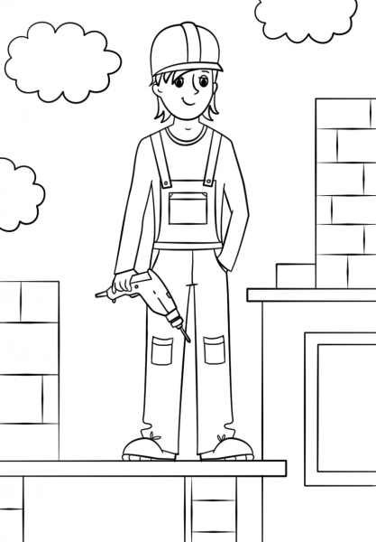 Girl Construction Worker coloring page image