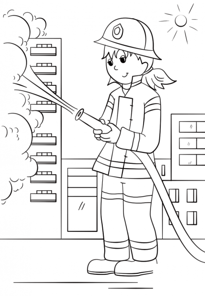 Girl Firefighter coloring page image