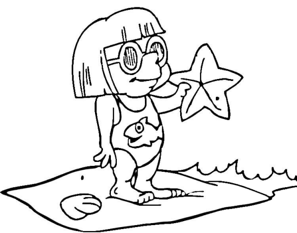 Girl Found Starfish  coloring page image