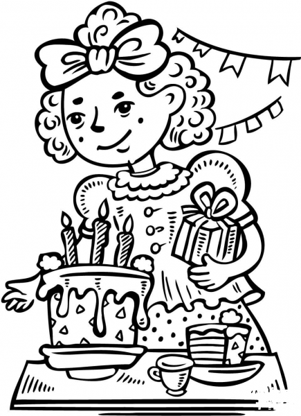 Girl Has a Birthday Party coloring page image