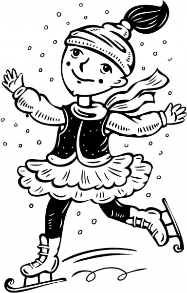 Girl Ice Skating coloring page image