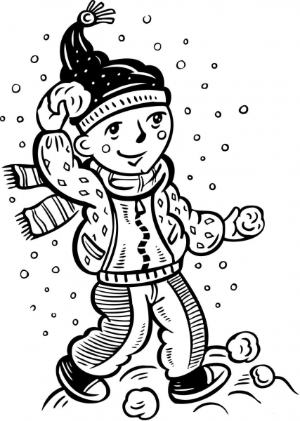 Girl in a Snowball Fight coloring page image