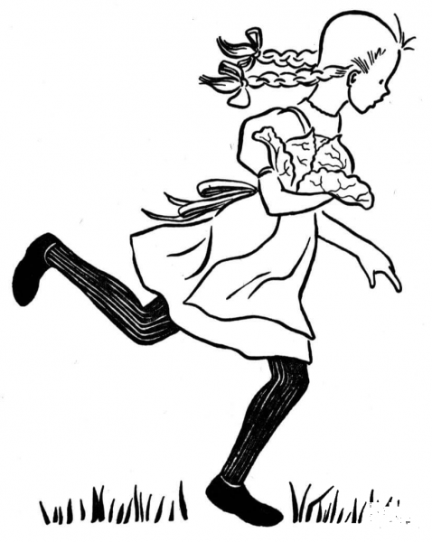 Girl Is Running Through The Garden  coloring page image