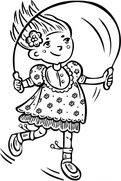 Girl Jumping Rope coloring page image