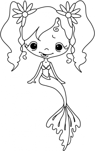 Girl Mermaid Wearing Hairpin Flower coloring page image