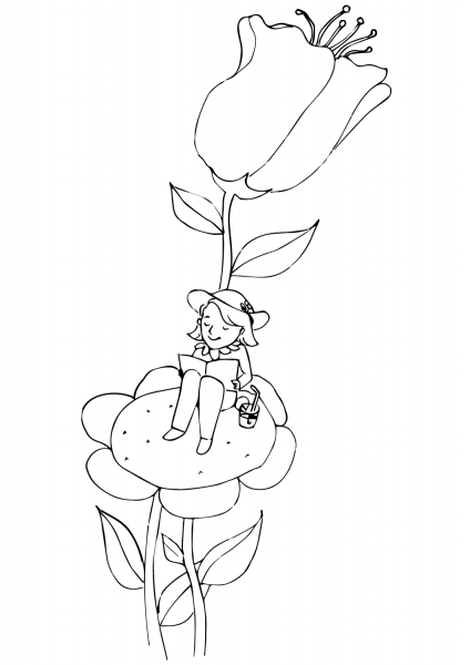 Girl on a Flower coloring page image
