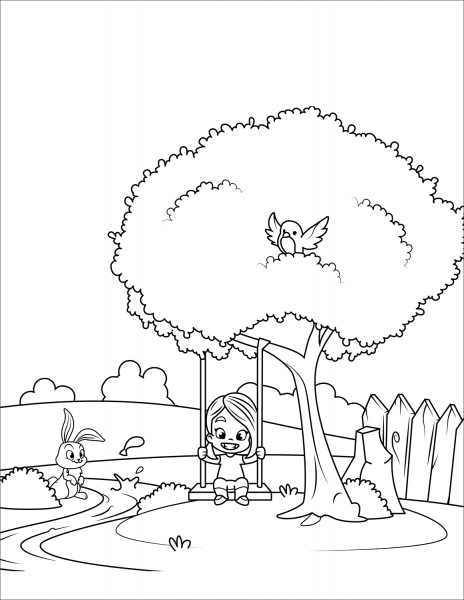 Girl on a Swing coloring page image