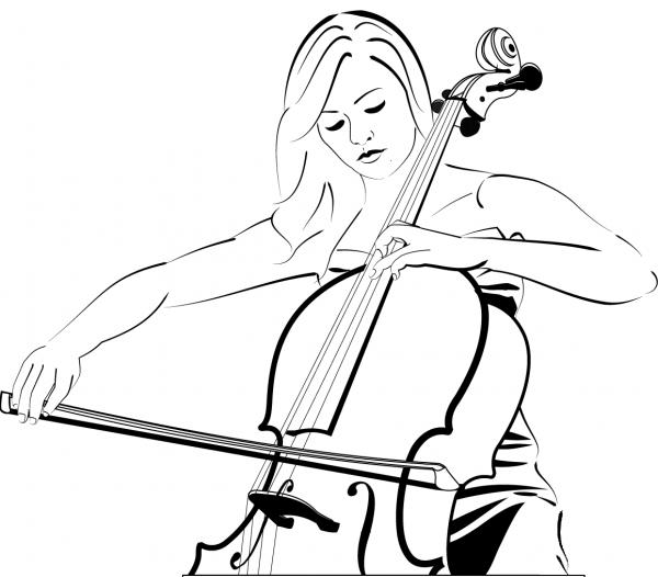 Girl Playing Cello coloring page image