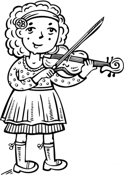Girl Playing the Violin coloring page image