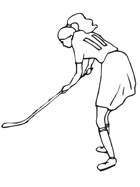 Girl Plays Field Hockey coloring page image