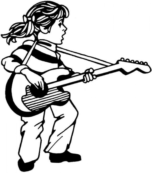 Girl Plays Guitar And Sings coloring page image