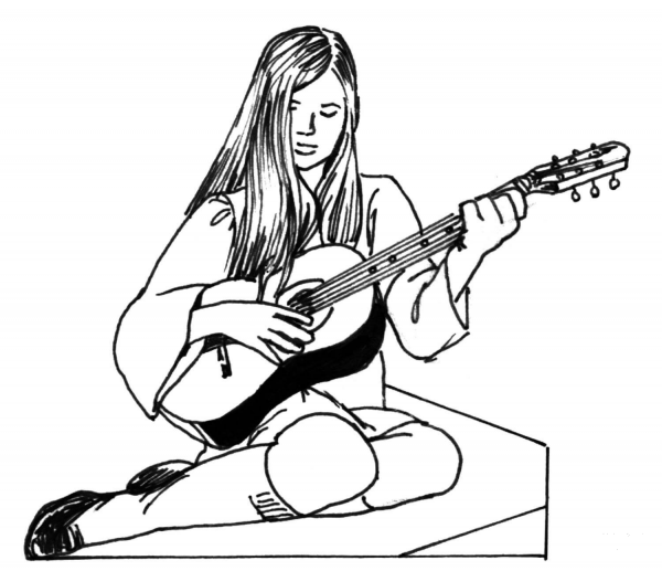Girl Plays Guitar  coloring page image