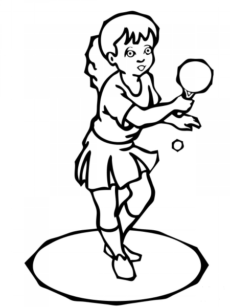 Girl Plays Ping Pong coloring page image