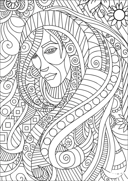 Girl Portrait Zentangle coloring page image