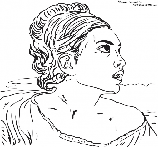 Girl Seated in a Cemetery by Eugene Delacroix coloring page image