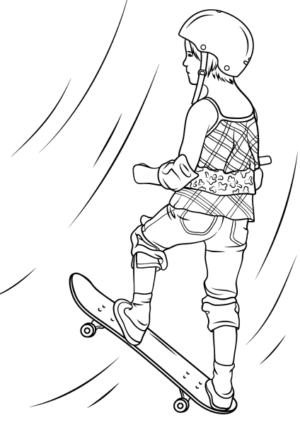 Girl Skateboarder coloring page image