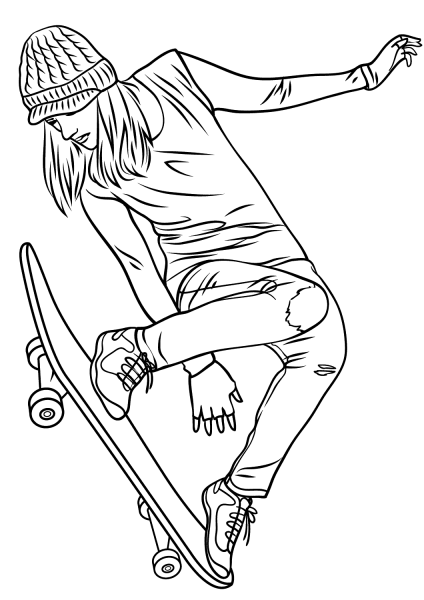 Girl Skateboarding coloring page image