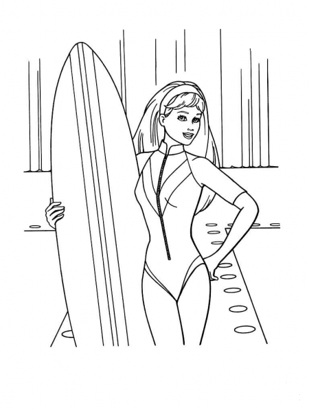 Girl Surfer  coloring page image