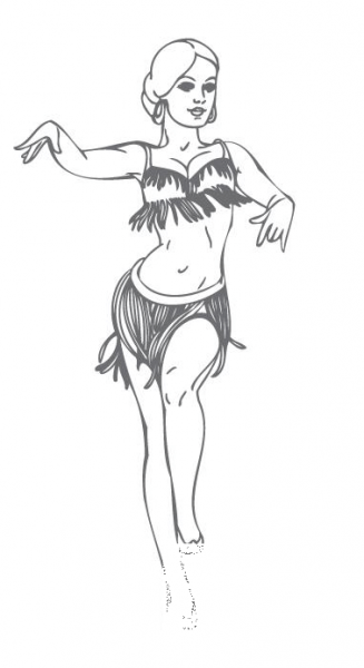 Girl Wearing a Hula Outfit Dancing coloring page image