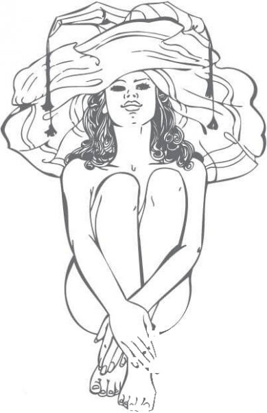 Girl Wearing Only a Joker Hat coloring page image