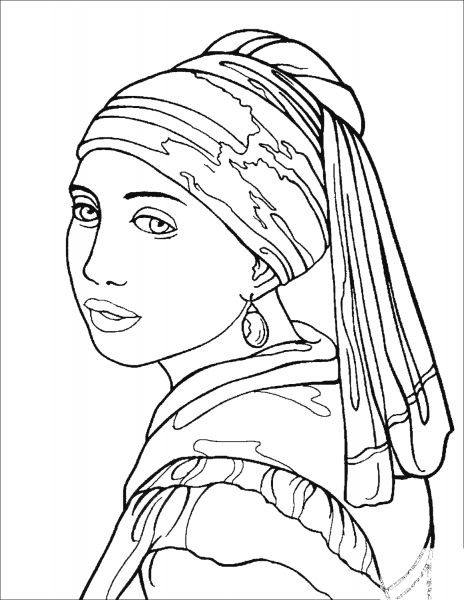 Girl with a Pearl Earring coloring page image