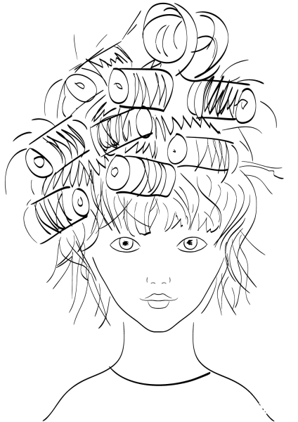 Girl with Curlers coloring page image