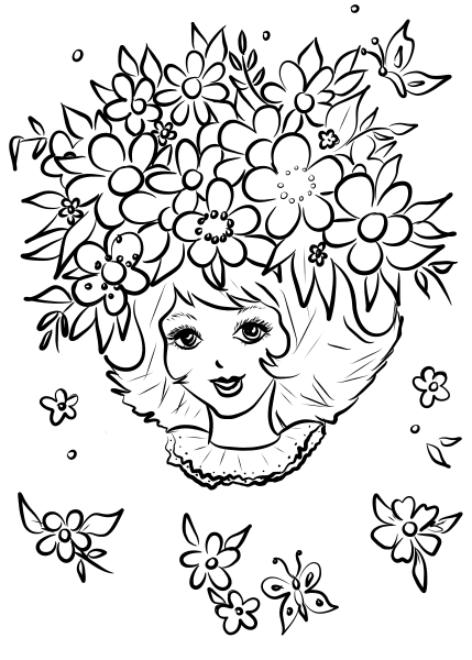 Girl with Flower Crown coloring page image